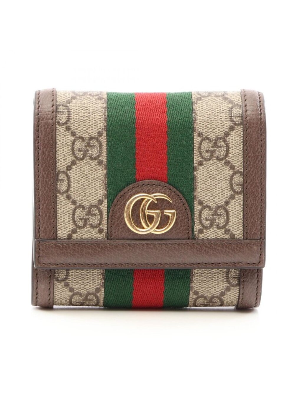Gucci Bifold Wallet Ophidia GG Sherry Line Beige Brown Green Leather - Picture 1 of 8